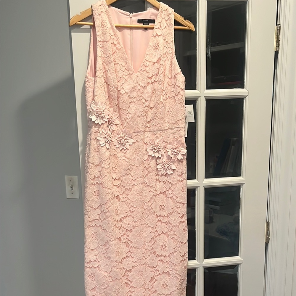 Maggy London Pink Sheath Midi Dress V-Neck Sleeveless